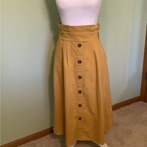 Mustard Colored Paper Bag Waisted MIDI Skirt -size L